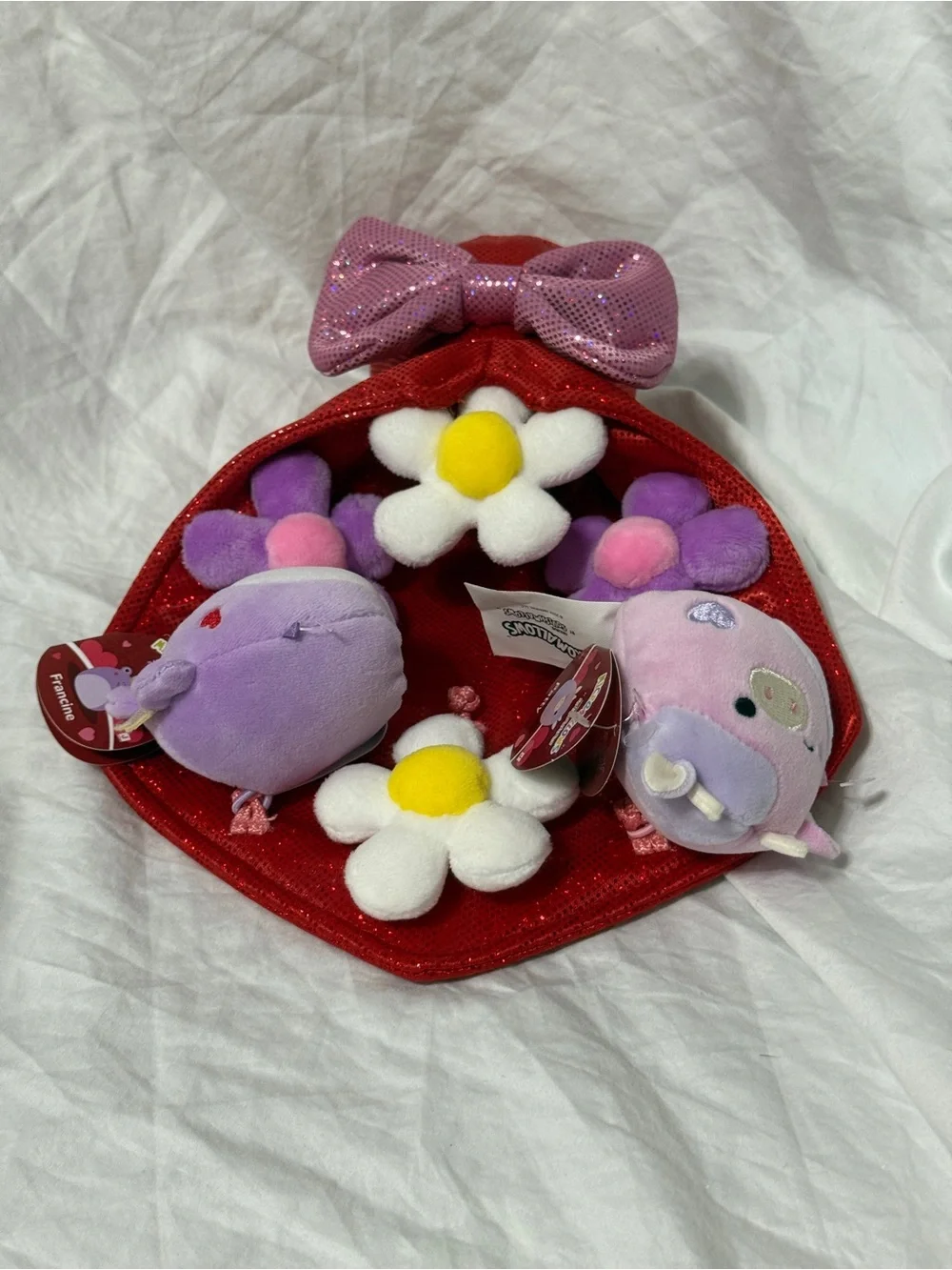 Squishmallows Valentine Bouquet Patty the cow and Francine the frog